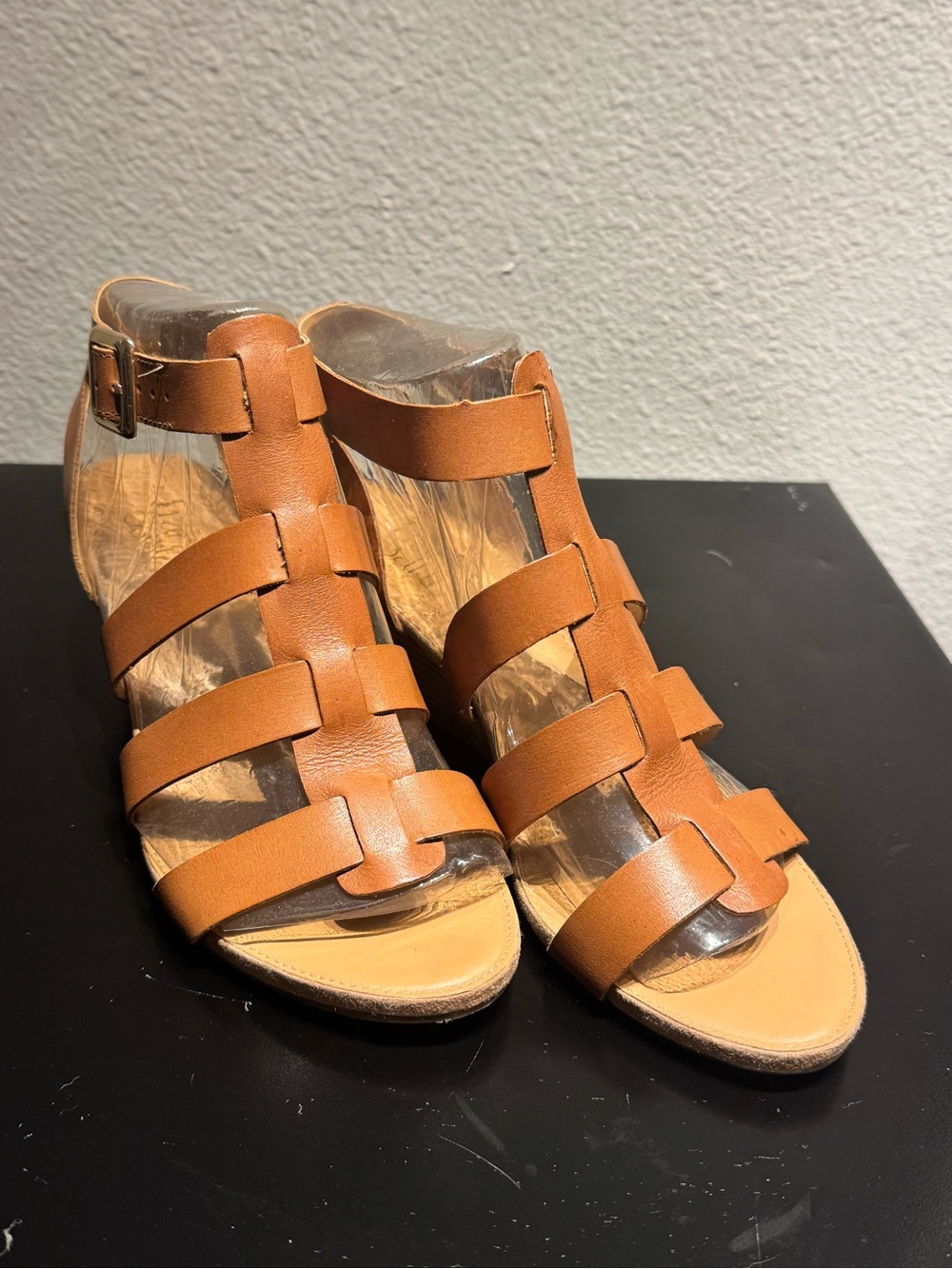 Women’s Franco Sarto Tan Wedge Sandals with Buckle - Picture 3 of 5